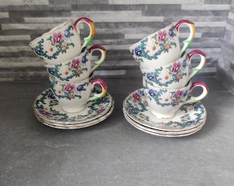 Royal Cauldon Victoria Coffee Cups and Saucers - Set of 6