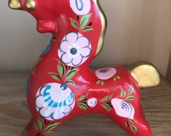 Hand painted Russian Khokhloma Dala Horse, Folk Art, Red Horse