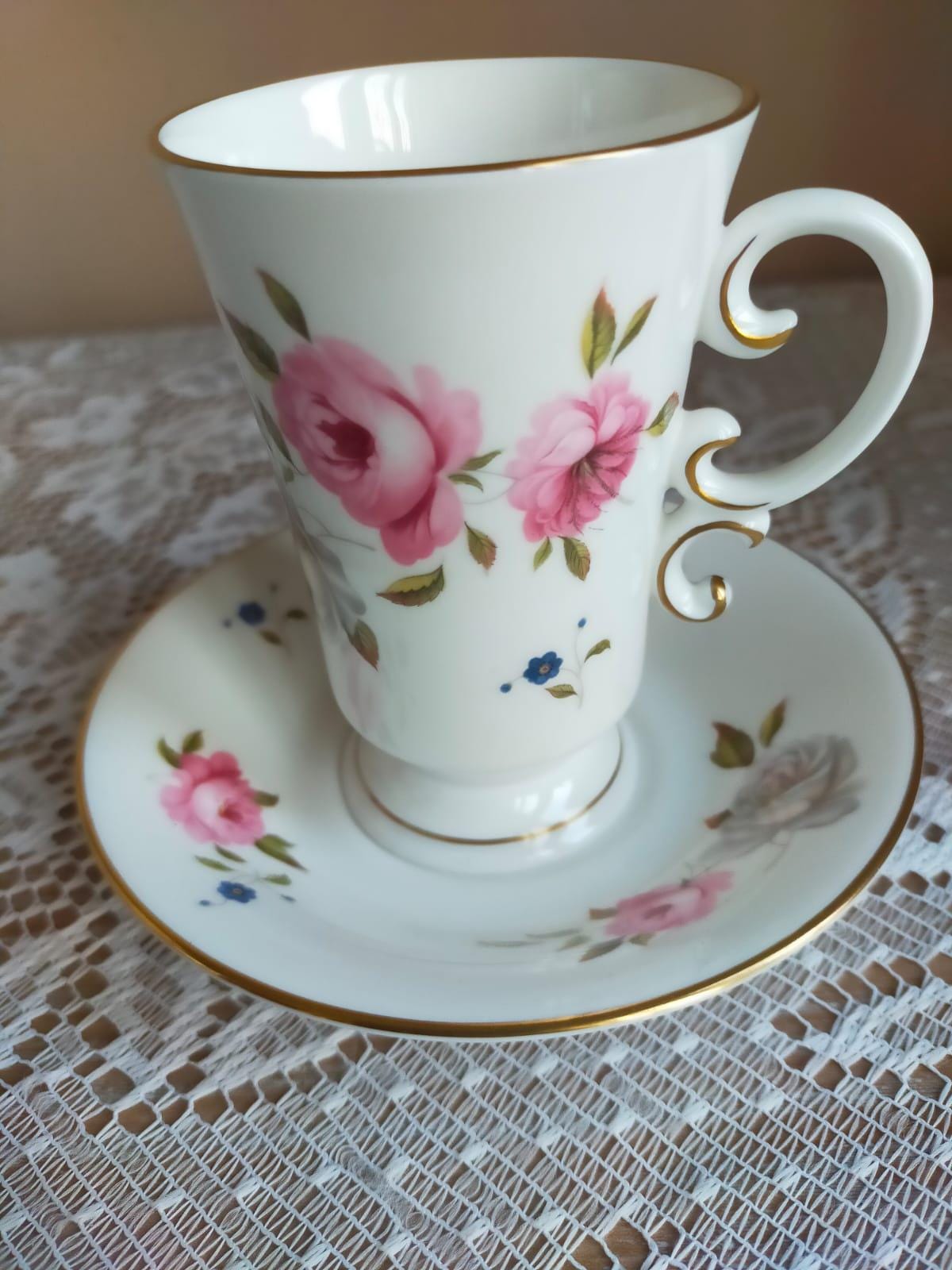 Royal Worcester Marissa Pink Rose Coffee Cup and Saucer. Home