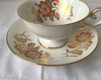 Crown Staffordshire Gold Floral Teacup and Saucer