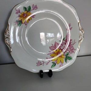 Vintage Floral Cake Plate, Tudor Fine Bone China Cake Plate, Made in England