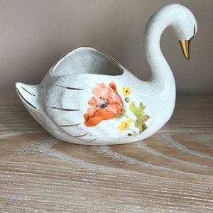 Floral White Swan Planter
