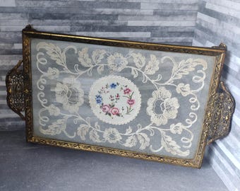 vintage glass dressing table tray Mirror, Hexagonal Jewelry Metal Decorative Tray for Vanity, Dresser, Bathroom, Bedroom (Large) : Clothing, Shoes & Jewelry This handcrafted stained glass tray has been made with lead free solder to protect you and the environment Vintage Round Cut Glass Art