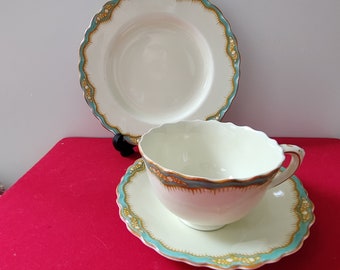 Lawleys China Art Deco Trio - filiżanka, spodek i talerz do herbaty. Zabytkowa filiżanka i spodek. Wystrój domu.
