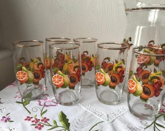 Glass Jug / Pitcher and 6 matching glasses
