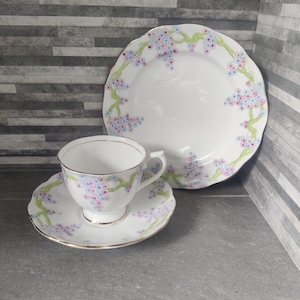 Royal Albert Crown China Penryn Trio - Tasse à thé, soucoupe et assiette à thé. Décoration de maison.