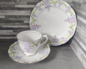 Royal Albert Crown China Penryn Trio - Teacup, Saucer and Tea Plate. Home decor.
