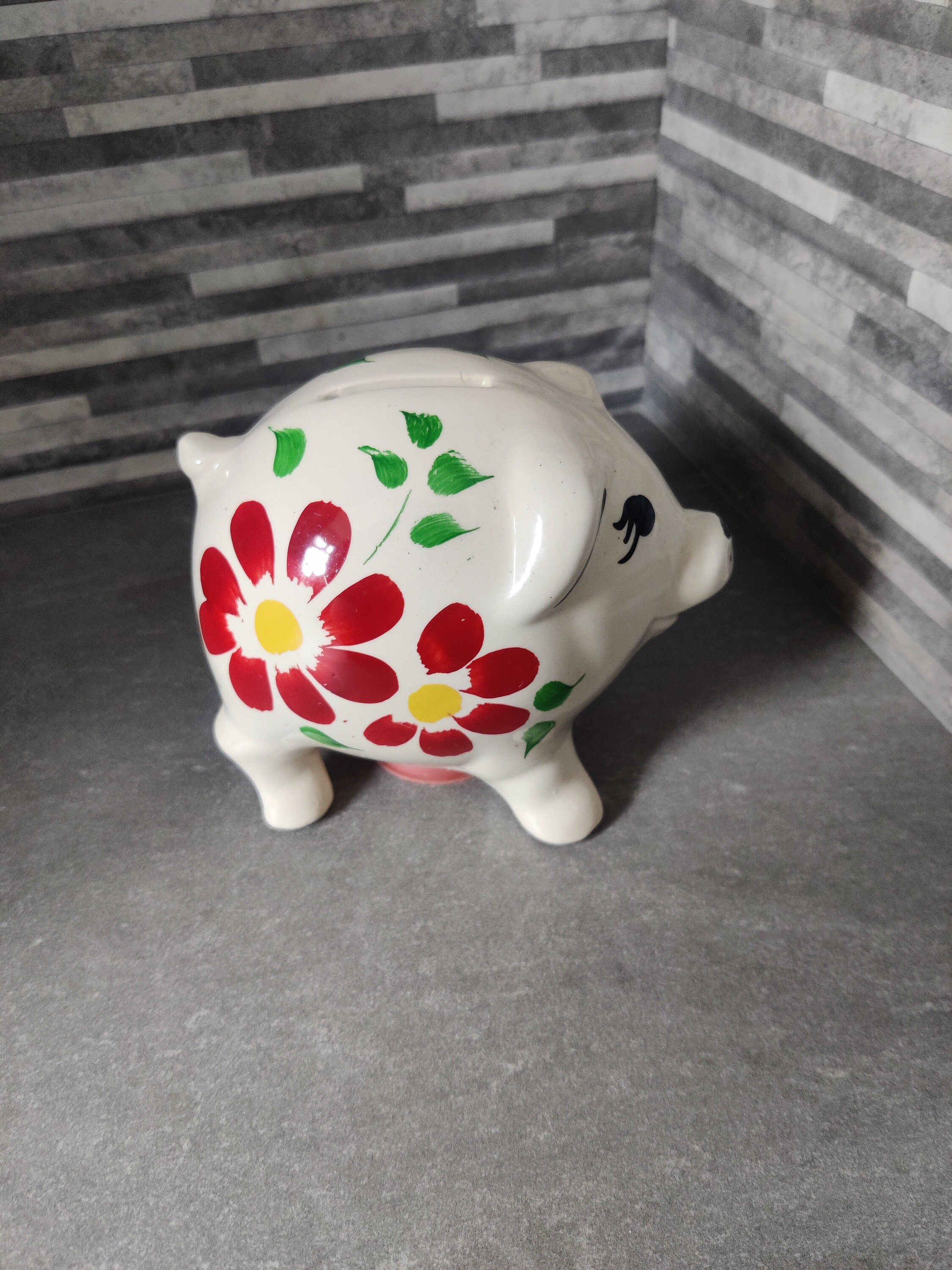 かわいいピンクの豚の貯金箱、貯金箱、貯金箱、キッチュ、レトロ