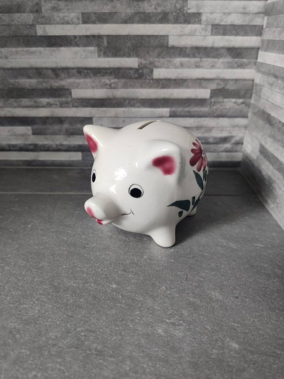 かわいいピンクの豚の貯金箱、貯金箱、貯金箱、キッチュ、レトロ