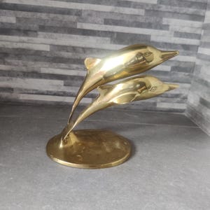 Delfino in ottone - Fermacarte a forma di animale in ottone - Ornamento con statuetta vintage - Decorazione di metà secolo