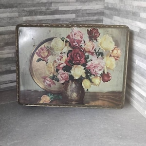 Vintage RechteckIge Blumendose, Schöne Dose mit Blumen