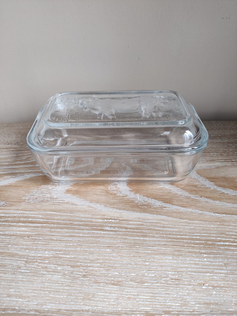 Luminarc Glass Butter Dish With Cow Pattern Etsy UK
