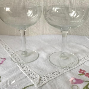 Pair of Etched Champagne Glasses, Retro Coupe Glasses, Cocktail Glasses