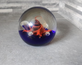 Caithness Crystal Art Glass Paperweight: Moonflower Red and Blue Vintage Decor