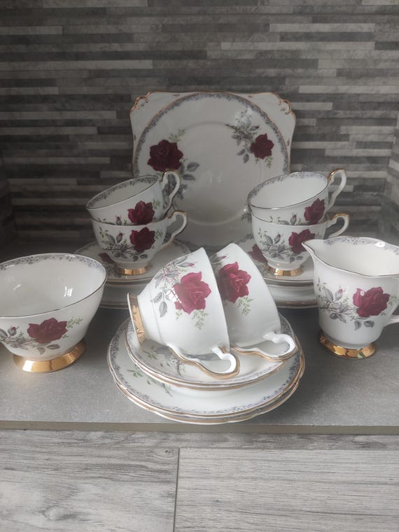 Royal Stafford Roses to Remember Tea Set Set of Red Rose