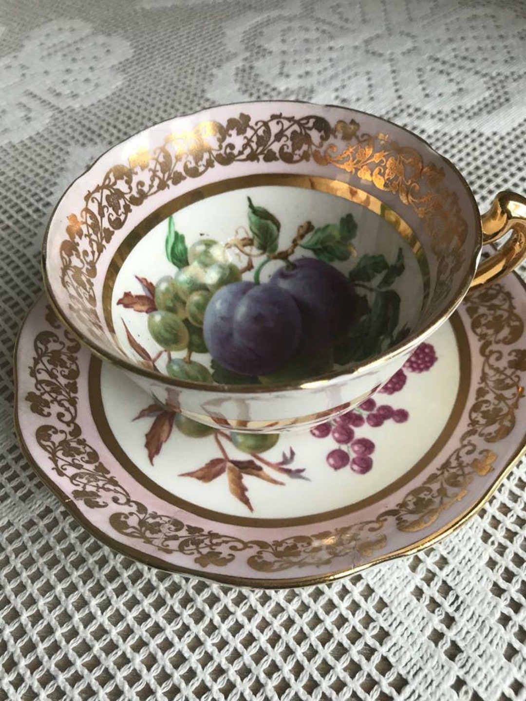 Ashley Fine Bone China Teacup and Saucer 22ct Gold. Fruit Etsy UK