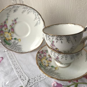 Pair of Royal Stafford Floral Teacup and Saucer. Vintage 1970s cup and saucer. Home decor.
