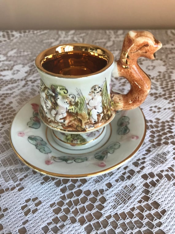 R，CAPODIMONTE  ITALY ポット R. Capodimonte Italy Vintage 1950's Dragon Cherub Teacup Saucer