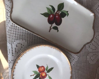Vintage Maddock fruktsmörgåstallrik och 6 tefat, serveringsfat, eftermiddagste