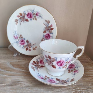 Queen Anne Pink Flower Trio -  Teacup, Saucer and Tea Plate. Home decor.