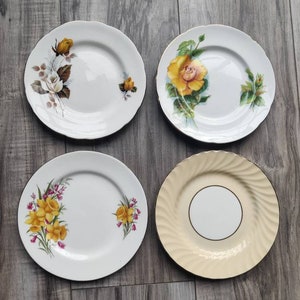 Set of 4 Mismatched Yellow Tea Plates