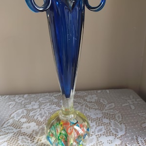 Retro Blue Glass Tulip Vase