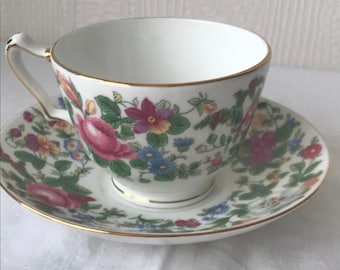 Crown Staffordshire Floral Teacup and Saucer