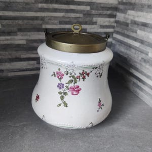 Cubo de hielo vintage con diseño floral en color rosa, barril para galletas o tarro para galletas, fabricado en Inglaterra