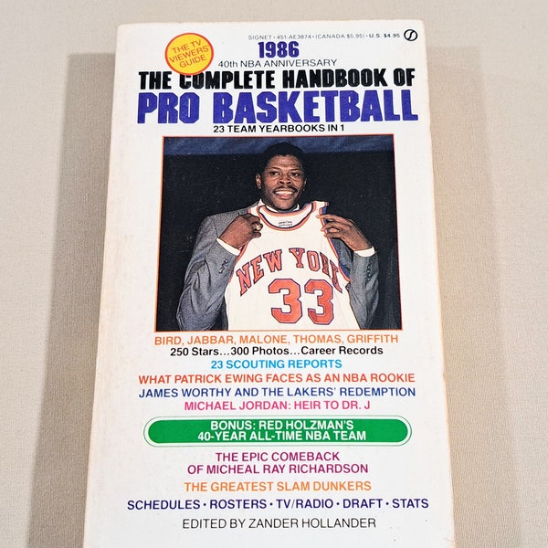 Vintage 80's Sports Paperback, "The Complete Handbook of Pro Basketball: 1986 Season" Edited by Zander Hollander.