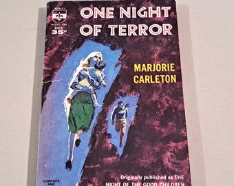 Vintage 60's Pulp Fiction Thriller Paperback, "One Night of Terror" written by Marjorie Carleton, 1960.