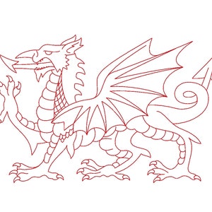 Welsh Dragon Redwork Outline Machine Embroidery Design