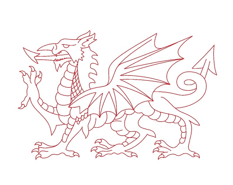 Welsh dragon redwork outline machine jessecmault design  etsy