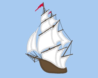 Flying Ship Applique Boat Vessel Sail Pirate Ship Embroidery Machine Design