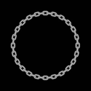 May include: A silver chain forms a circle on a black background.