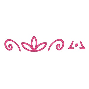 May include: A pink decorative border with a stylised flower design and two swirls.