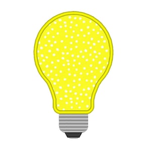 May include: A yellow light bulb with white polka dots. The light bulb has a gray metal base.