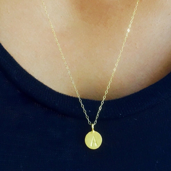 Gold initial necklace, personalized jewelry, custom hand stamped, long goldnecklace, letter necklace, gold dot necklace, name necklace