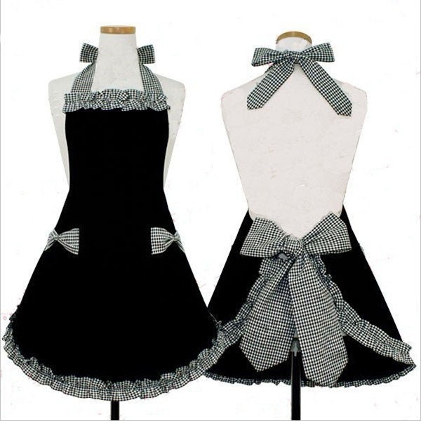 Beautiful Handmade full apron dress  for kitchen cooking round  Accessories black