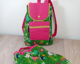 Sac à dos enfant et sa serviette de cantine assortis - Toucan