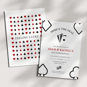 Convite personalizado para noite de inauguração de casa no cassino, convite para festa de pôquer, convite para inauguração de casa em House of Cards, convite para noite de jogos Feeling Lucky