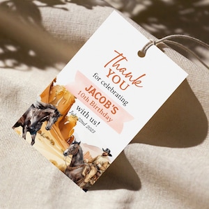 Kids cowboy theme thank you tag, Wild west party favour tags, Western kids party tag, Cowboy birthday party printable, Cowboy party decor