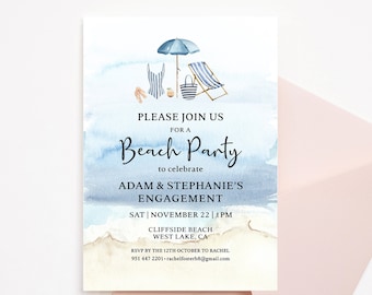 Beach Party Engagement, Engagement party invitation, Beach party invite, Beach themed invite, Ocean themed party, Birthday beach party