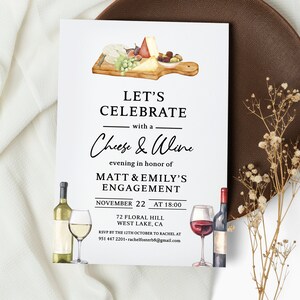 Cheese and wine party invite, Cheese & wine engagement party,Cheese and wine dinner celebration,Cheese and wine housewarming,Birthday invite