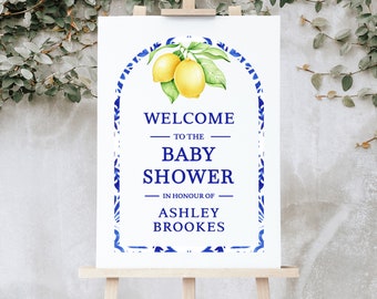 Personalized mediterranean lemon wedding welcome sign, Mediterranean wedding, mediterranean bridal shower, Welcome mediterranean Baby shower