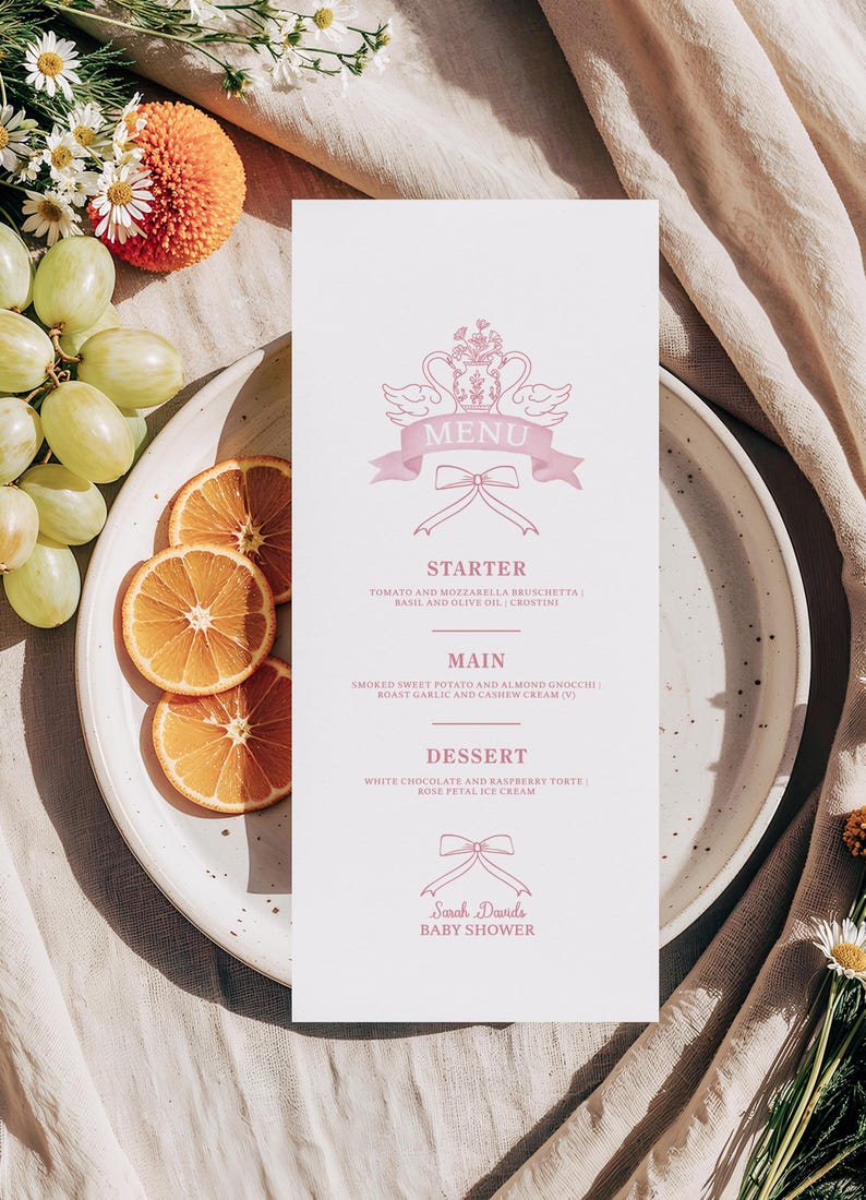 Menu Backdrop Swan Swan Themed Printable Menus, Rustic Swan Editable 5x7 Baby Shower Menus ...
