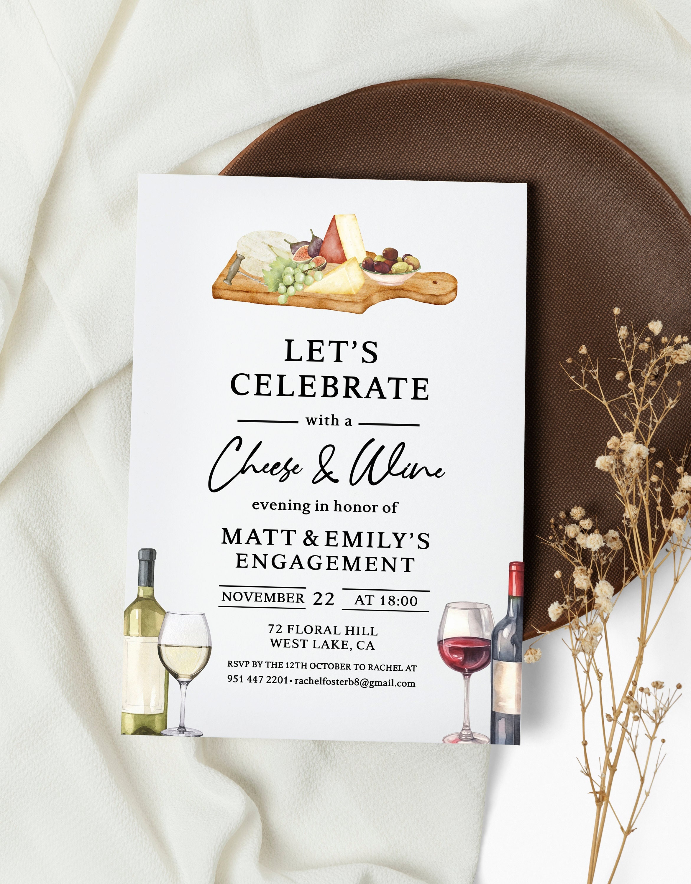 Cheese and wine party invite, Cheese & wine engagement party,Cheese and wine dinner celebration,Cheese and wine housewarming,Birthday invite