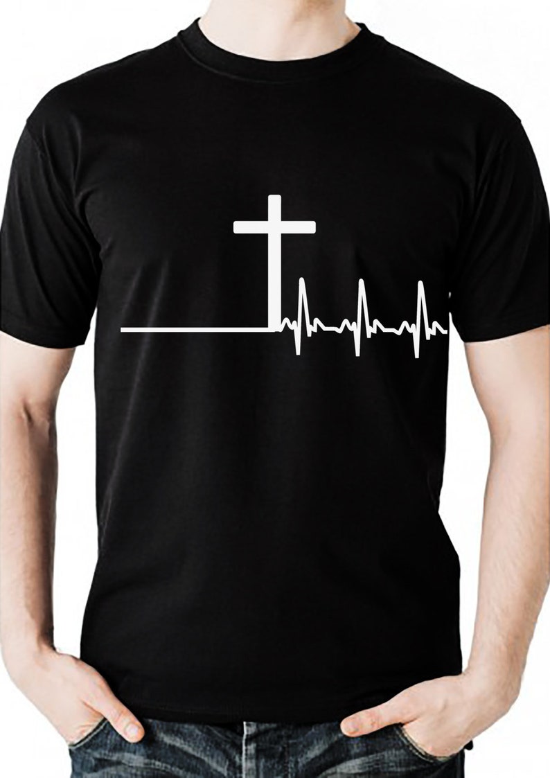 Men's christian tshirt with cross heartbeat Men's | Etsy