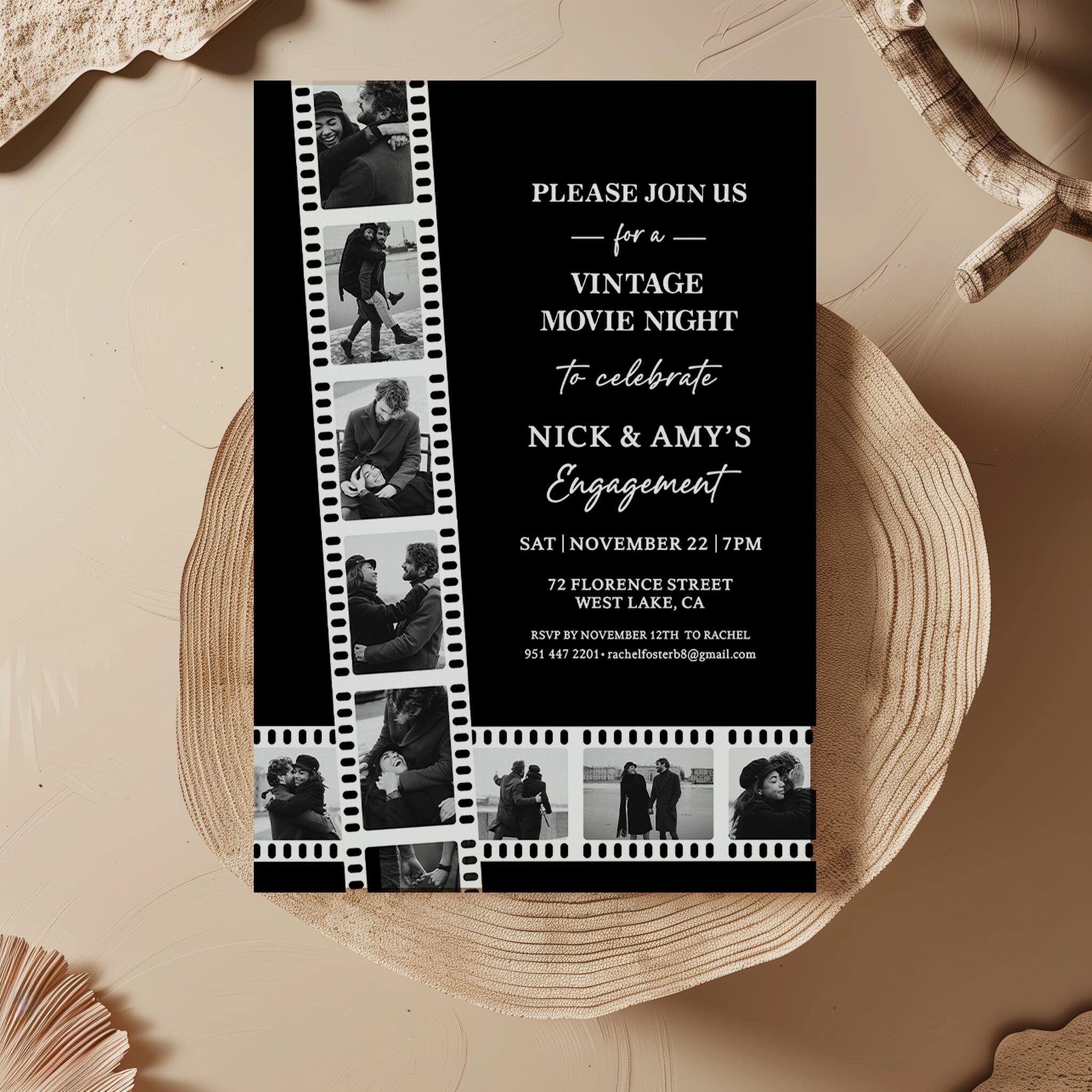 Photo Engagement Party Invitation, Vintage Film Strip Engagement Invite ...