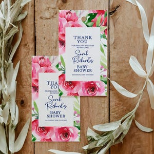 Navy Floral Baby Shower Tags, Pink And Navy Floral Baby Shower Favor Tag, Custom Floral Baby Shower Thank You Tags,Summer Rose Thank You Tag