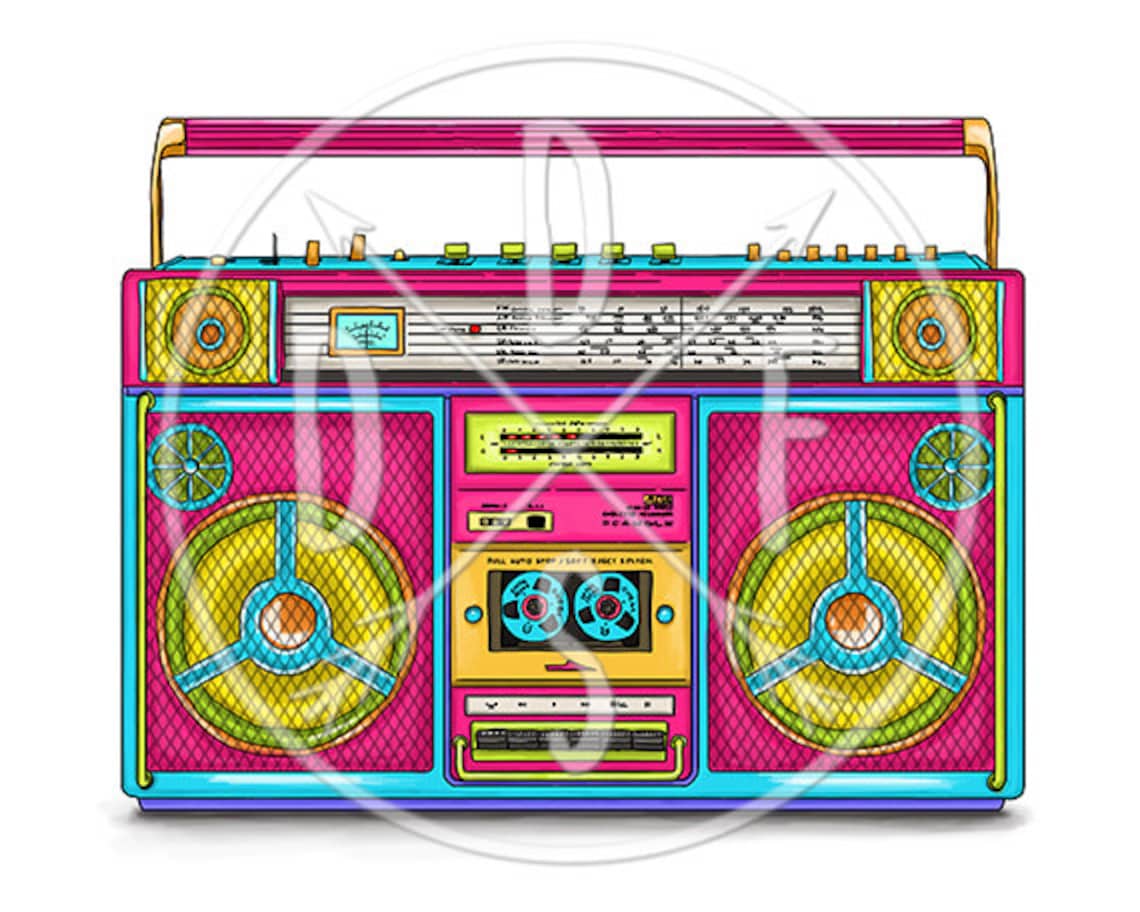 Boombox Pink Retro Cassette Player Neon Color Digital Etsy